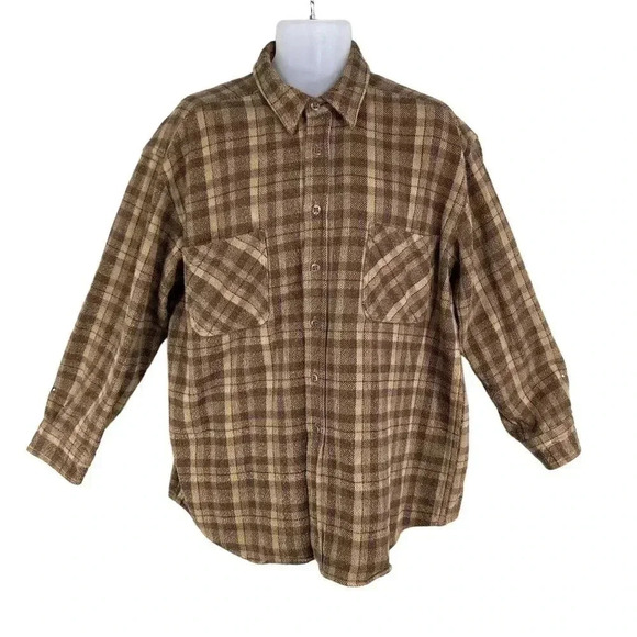Vintage St Johns Bay Mens XL Brown Plaid Shirt Long Sleeve Shacket Garndpacore - Picture 1 of 16